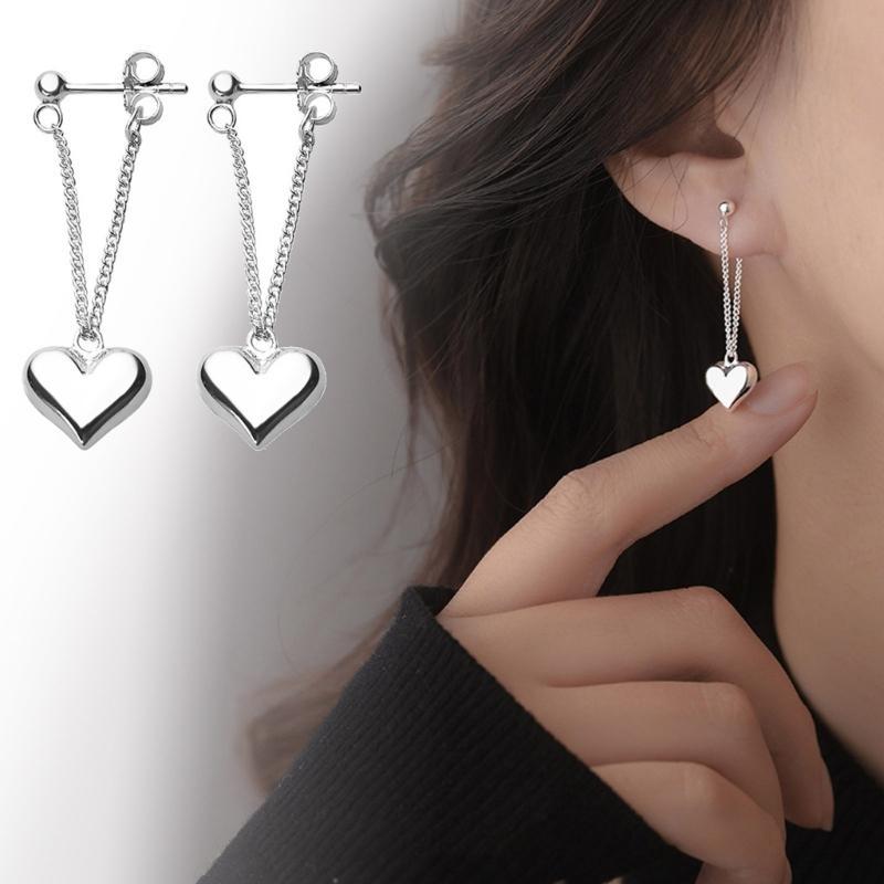 

1 Pair Fashion Simple Metal Alloy chain love Earrings For Women Fashion Korean Heart Chain Drop Earring Jewelry Prevent Allergy серебряный