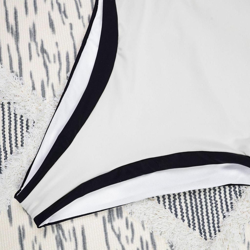 2025 Szykowny Europejski i Amerykański Jednoczęściowy Kostium Kąpielowy z Dekoltem w Serek w Blokach Kolorystycznych Czarno-Białych dla Kobiet