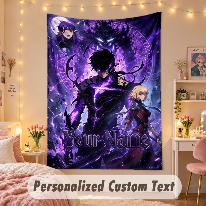 Custom Personalized Tapestry,Solo Leveling Print Custom Name Text Wall Art Hanging for Bedroom