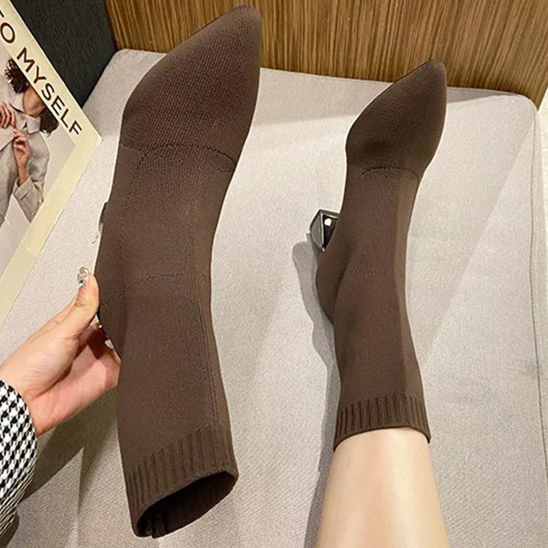 Fashion Fashion Pointed Toe High Heels Boots Women Breathable Mesh Socks Boots for Woman Autumn Winter Soft Solid Color Botas Ladies