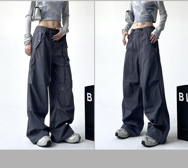 Spring & Autumn Women's Wide-Leg Pants: Elegant, Loose, Floor-Length Sports Trousers in American Style.