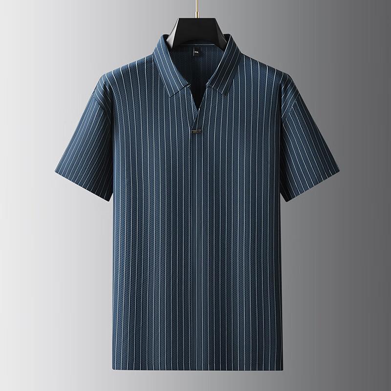 Men's Plus Size Vertical Stripe Ice Silk Short-Sleeve T-Shirt