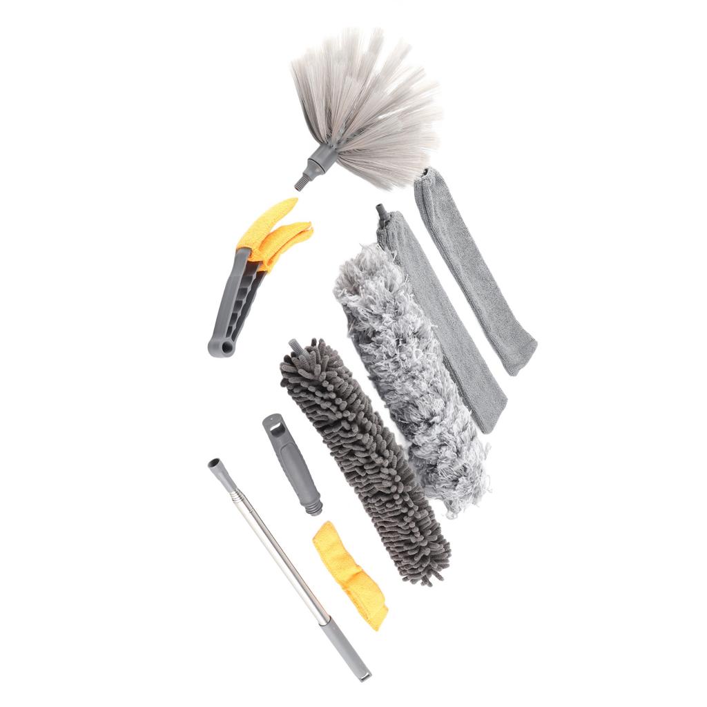 9 delar Mikrofiber Dammvippa Kit Förlängningsbar Fjäder Dammvippa Hushållsstädverktyg för Takfläkt Bil