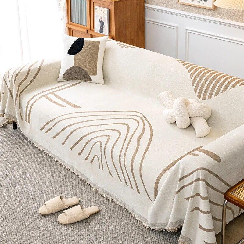 Chenille Sofa Cover Blanket Homestay Bedroom Universal for All Seasons Towel Dustproof Decorative Striped Sofa Towel Cover Cloth