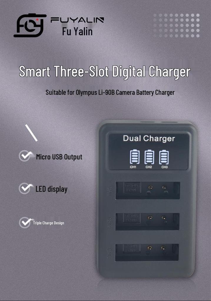 Li-90B/92B Battery Charger for Olympus TG-4, TG-6, SP-100HIS - Triple Charge Capability