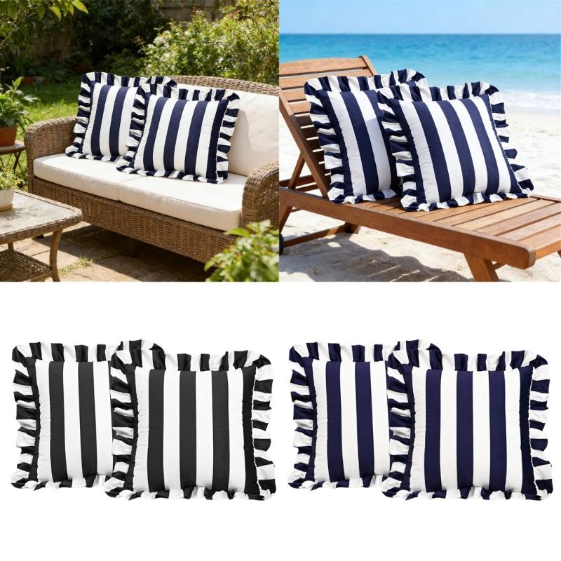2 Piece Striped Pillow Cover Polyester Outdoor Decorative Throw Pillow Case With Invisible Zippers For Pool Garden