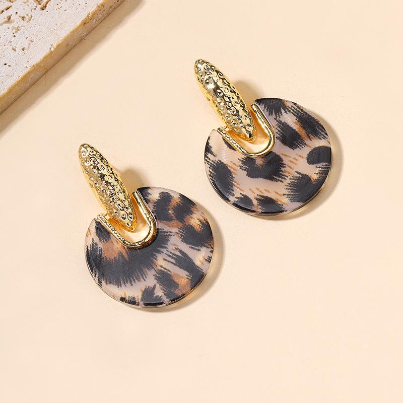 Exaggerated Vintage Acrylic Resin Earrings for Women Leopard Print Round Drop Earrings Jewelry KTY