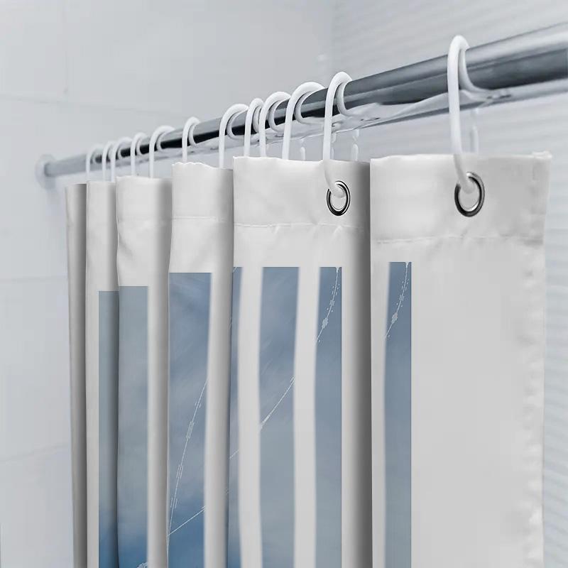 Set Tenda da Doccia Onda Blu Costiera Impermeabile Decorazione Bagno a Tema Spiaggia Oceanica Set di Fodere in Tessuto Blu Petrolio Fantasia