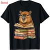Cute Capybara Reading Books Graphic T-Shirt, Casual Cotton Round Neck Tee for Men, Daily Wear,