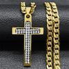 Christian Crystal Cross Pendant Necklace for Men Women Stainless Steel Gold Color Rhinestone Religion Necklaces Jewelry NZZZ493