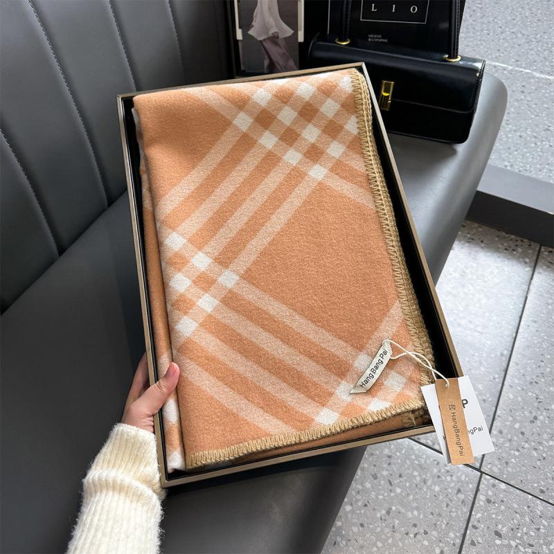 Checked scarf, Korean trendy autumn and winter scarf, line double-sided imitation cashmere scarf