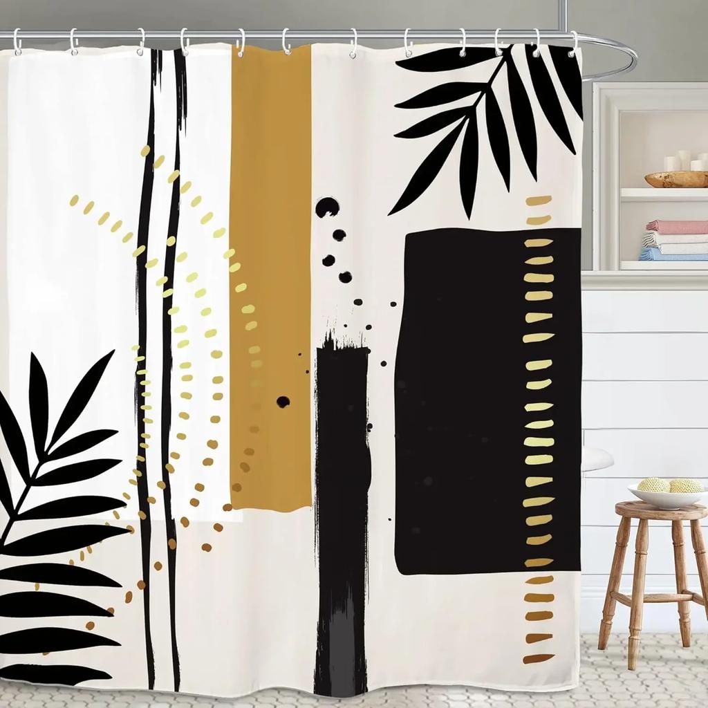 Abstract minimalist modern bathroom shower curtain neutral beautiful striped waterproof decorative shower curtain