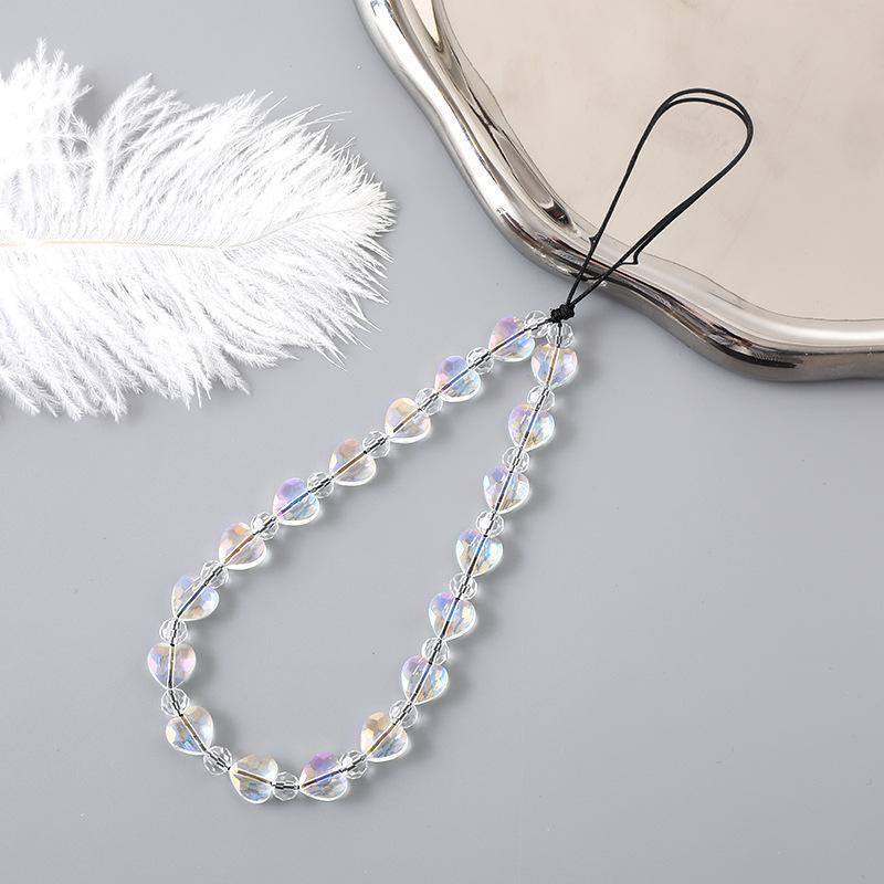 New mobile phone lanyard with colorful heart-shaped charms, beaded pendant for bags, phone case keychain accessory