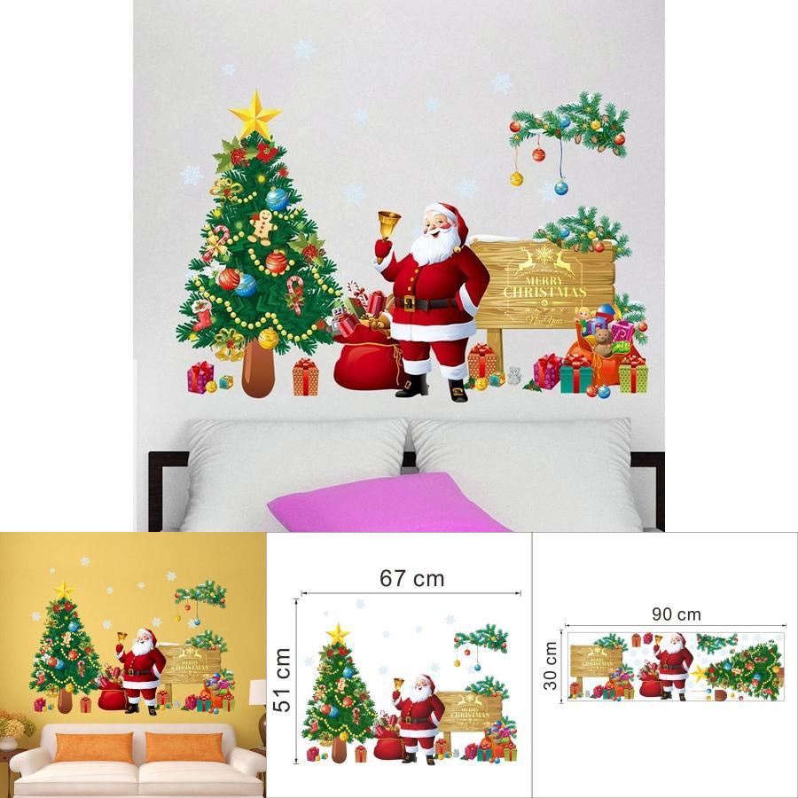 Modern Christmas Wall Sticker Pvc Decorative Removable Santa And Tree For Bedroom And Entryway
