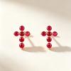 Zircon Rose Red Cross Stud Earrings Women's 1011 New Exquisite Temperament Light Luxury High Sense Versatile Small Ear Jewelry