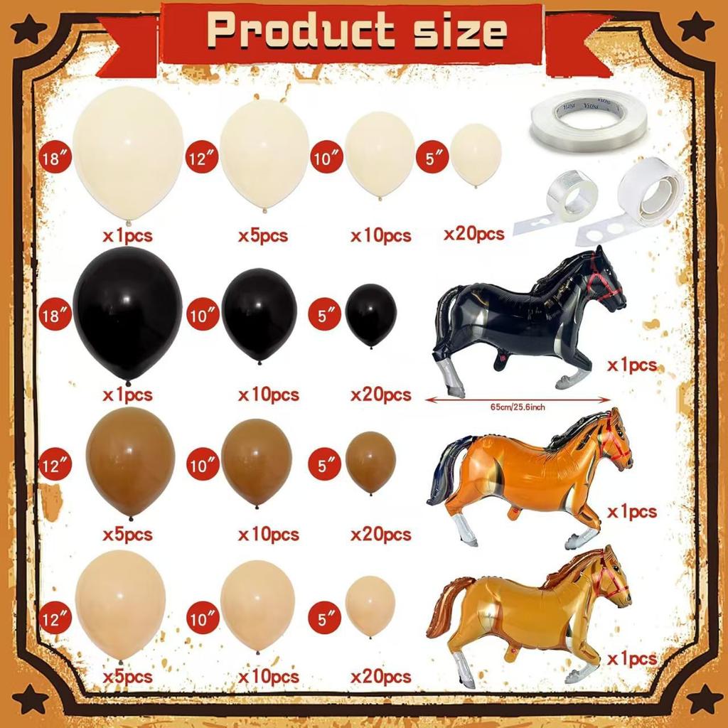 143 Western Cowboy Themed Party Decorations, Horse Balloon Wreath Set For Birthday Farm