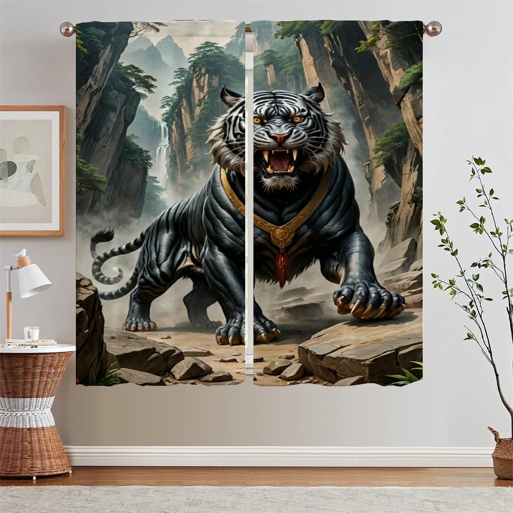 Tiger Descending Map Curtains Living Room Decoration Ready Curtains Cheap Things With Free Shipping for Home Partition Blinds