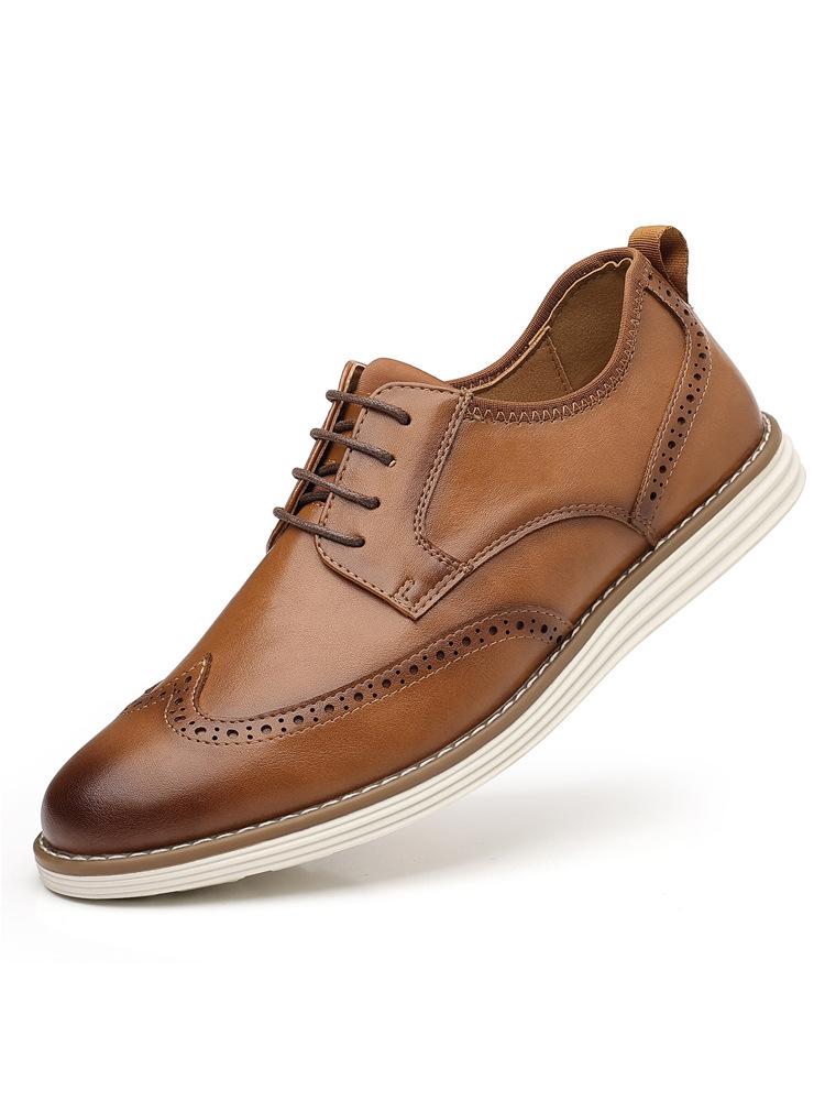 

7218 мужская обувь лето дышащая 2025 новая мужская повседневная обувь на одной педали деловая классическая броги кожаная обувь мужская 46 коричневый