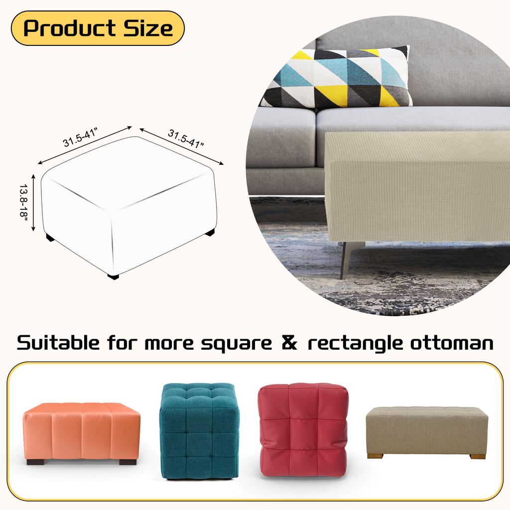 3 Sizes Square Ottoman Cover S/M/L Stretch Ottoman Slipcovers Elastic Foot Stool Foot Rest Protector for Living Room Bedroom