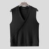 INCERUN Summer Men V Neck Front Cross Solid Rib Casual Tank Tops Undershirts