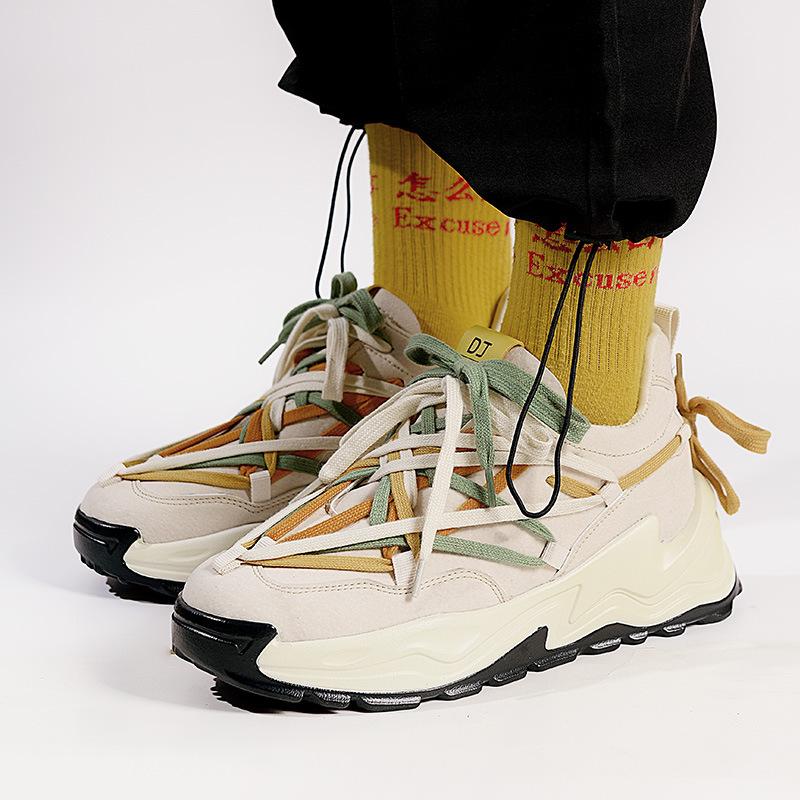 

2025 new autumn Harajuku lace-up deconstruction running shoes platform height increase student versatile casual dad shoes men 45