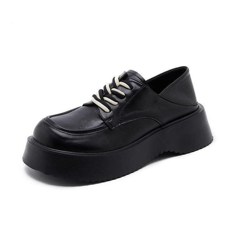 Thick-soled lace-up small leather shoes British style women 2025 new college style with skirt gentle shoes spring retro single shoes