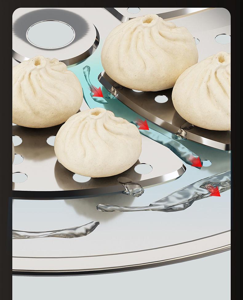 Großvolumiger Dampfkochtopf aus 316 Edelstahl mit 2/3/4 Einsätzen für Suppe, Mantou und Fisch