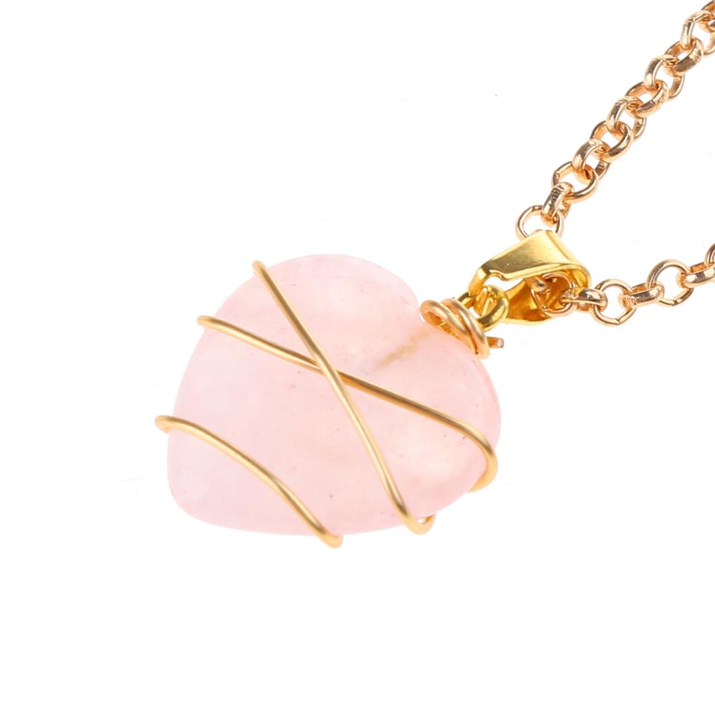 Heart Diamond Necklace For Women Girls With Natural Stone Jewelry Dainty Gift Wrapped Heart Pendant Pink Necklace Decor