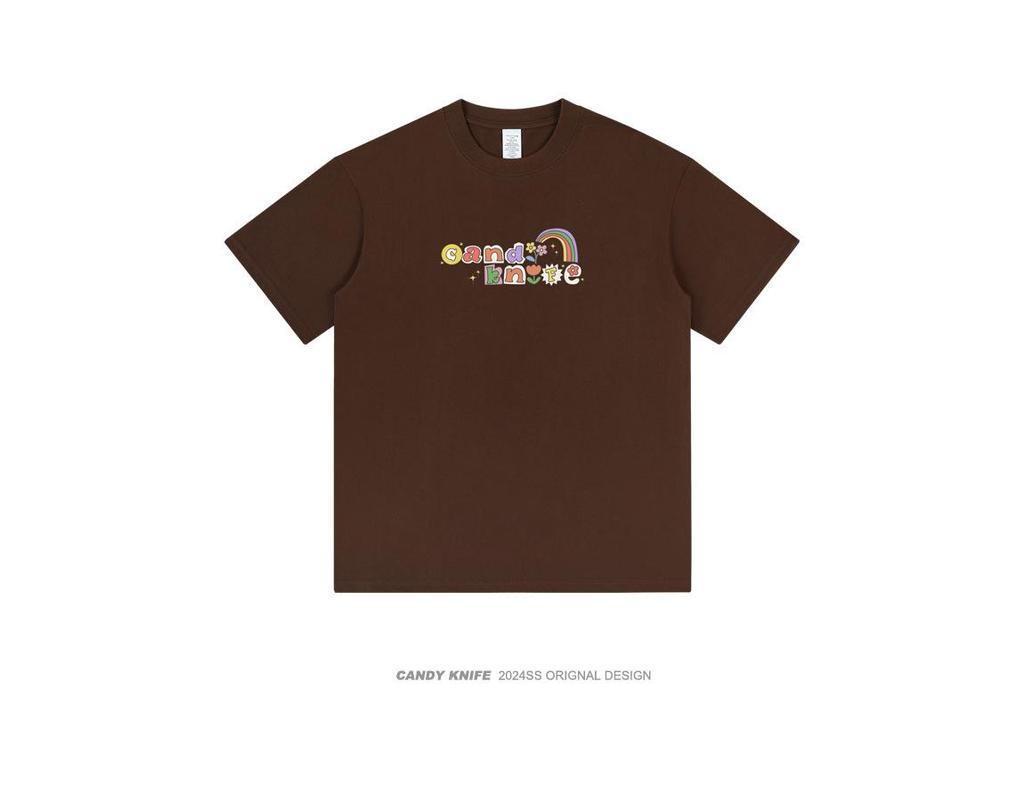 Tide Pure Cotton Unisex T-Shirt - Fun Letter Cartoon Print, Loose Fit, Unique Design