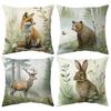Wildlife-Printed Decorative Pillowcases: Fox, Bear, Deer, and Rabbit Designs Sofa Cushion Cover Home Room Decoration