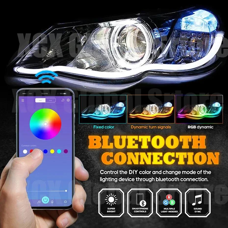 2Pcs 30/45/60CM RGB LED DRL Daytime Running Light Flowing Turn Signal Lamp APP Control LED Headlight Strips For Car Accessoies