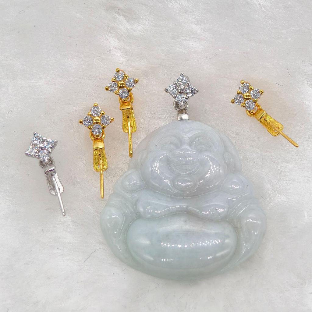 2025 S925 Silber Bernstein Guanyin & Jadeit Jade Buddha Anhänger mit schrägem Lochclip