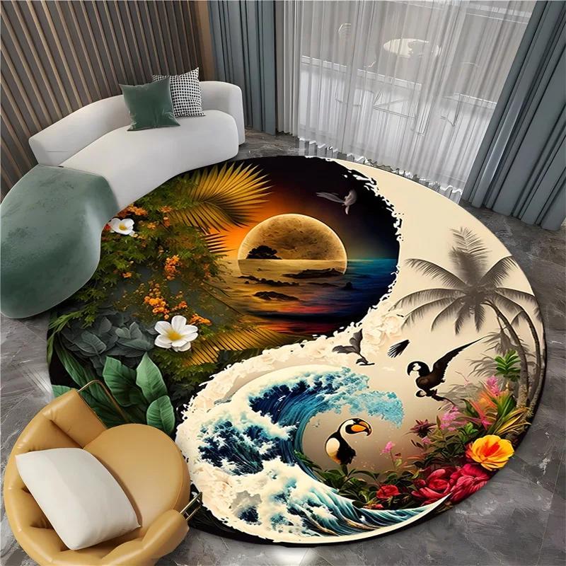 Yin Yang Divine Dragon Pattern Round Rugs Game Rome Gamer Gift Door Floor Mat Living Room Bedroom Fashion Gaming Carpet  Decor