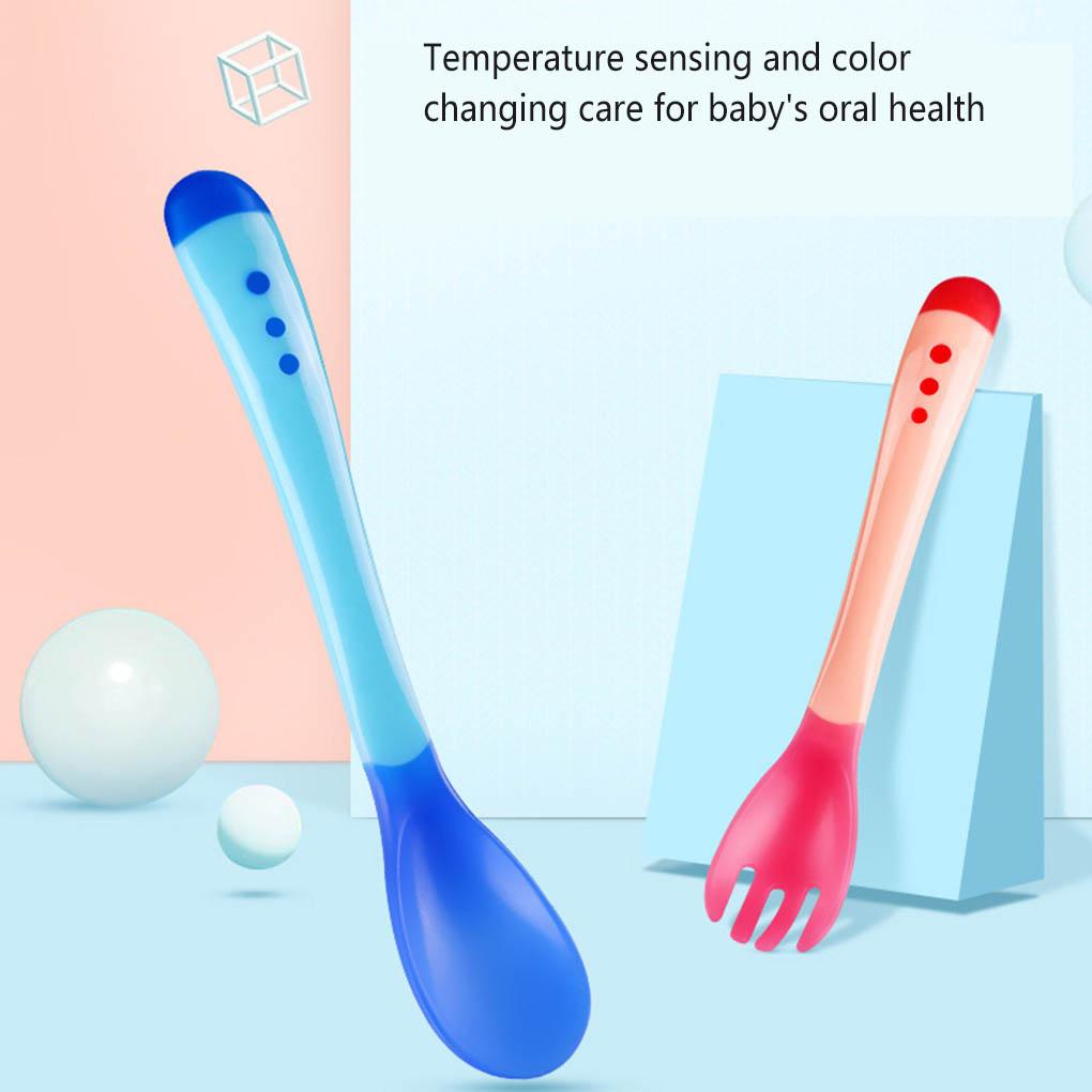 3 Pieces Baby Spoon Colorful Temperature Sensing Toddlers Color Changing Soup Spoons Heat Sensitive Non-Slip Learning