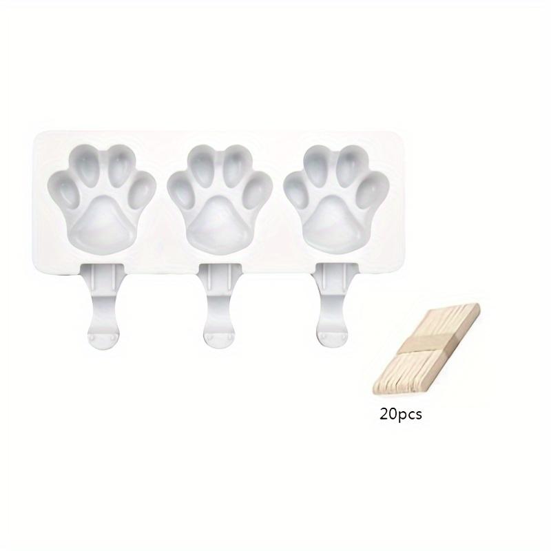 Food-Grade Silicone Cat Paw Mousse & Ice Cream Mold - 3 Cavities, Cartoon Shape With 20 Wooden Sticks Included