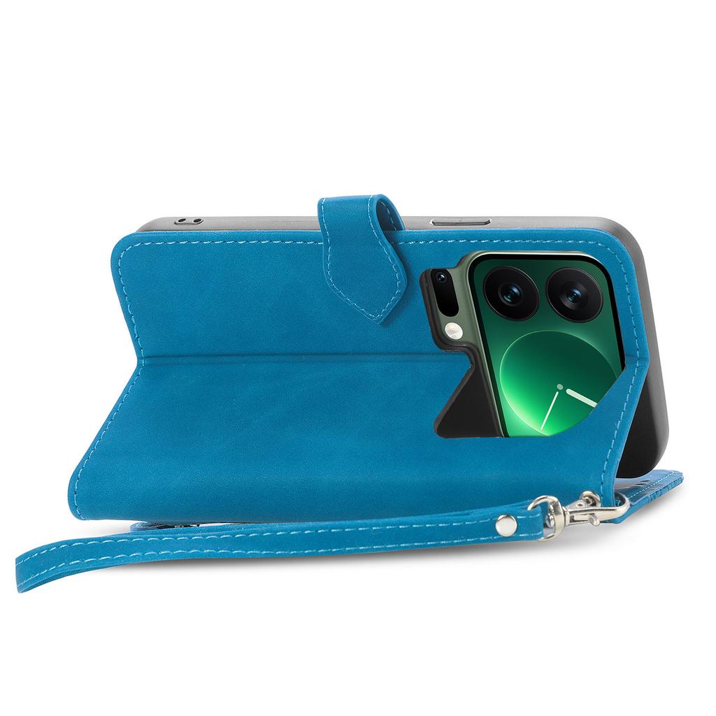 For Xiaomi 17 Pro Max Zipper Wallet Case with Strap Flower Imprint PU Leather Phone Cover