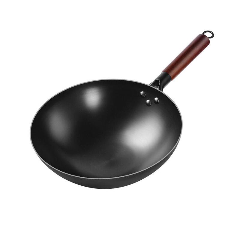 Nitrided Iron Non-Stick Rust-Proof Wok - Forged, No Coating, Round Bottom.