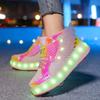 Kid's Four-wheel Detachable Flat Shoes Rechargeable LED Luminous Sports Shoes with Wings Children's Skates with Brakes Roller Skates sneakers