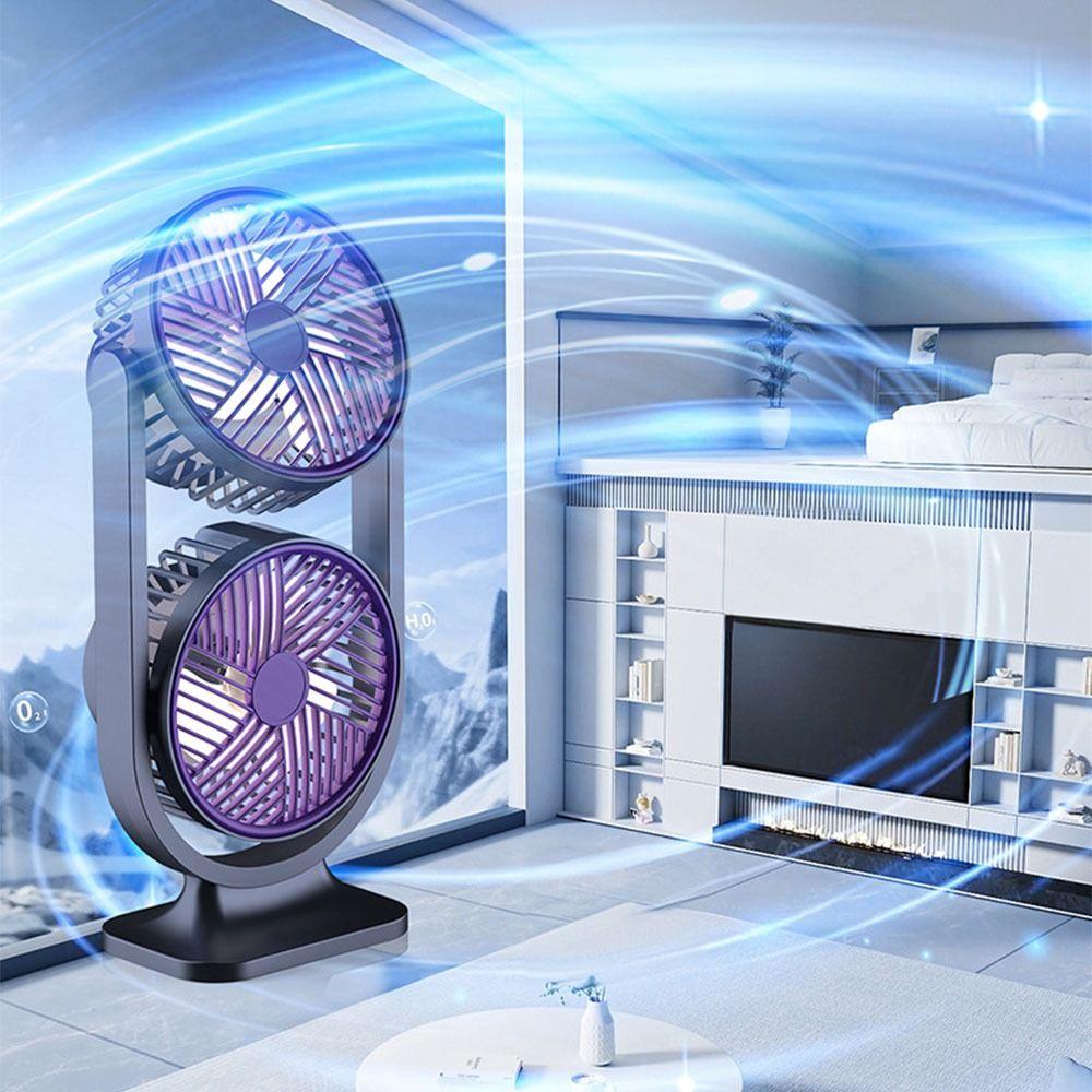 USB Rechargeable Dual-Head Desktop Fan 5 Gear Small Electric Fan Home Living Room