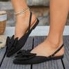 Bow toe back-toe hollow sandals for women, new summer pointed toe fabric flat sandals