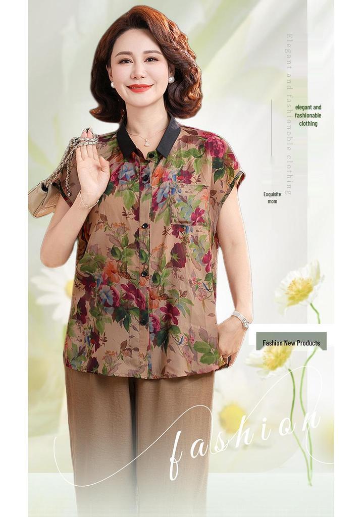 High-End Plus-Size Summer Fashion Set: Flattering Elastic Two-Piece T-shirt & Shorts for Middle-Aged & Elderly Women