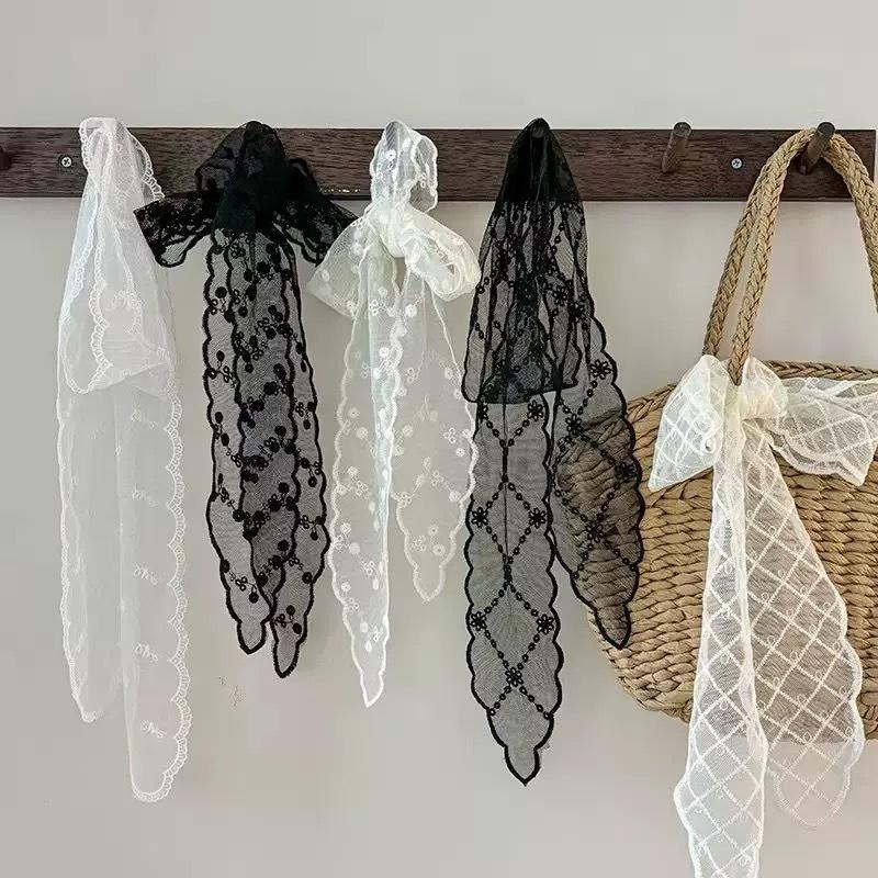 Embroidered Lace Hair Scarf Breathable Sheer Fabric Delicate Floral Pattern for Hair Styling Party Holiday Casual Wear