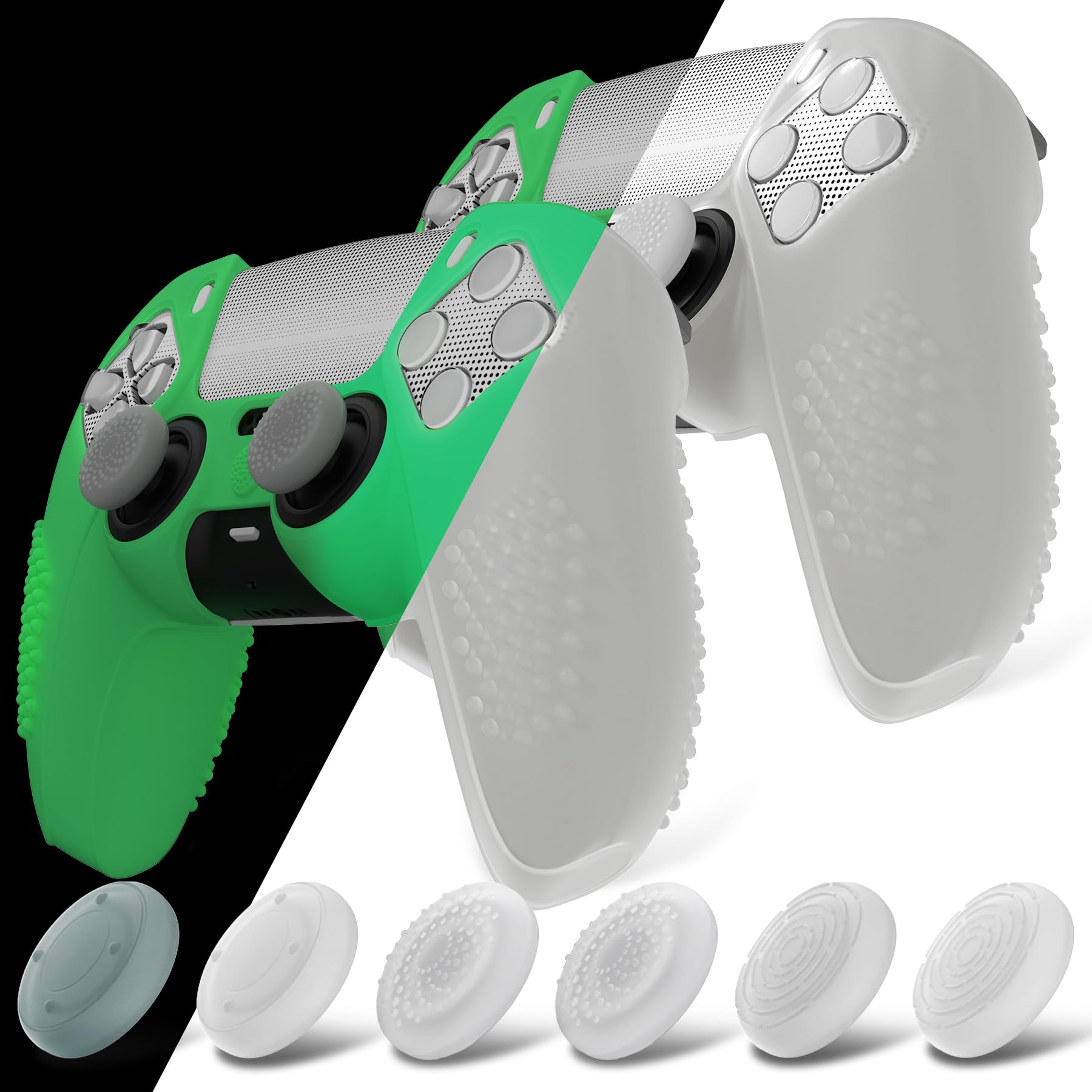

Protective cover for PlayVital ps5 improved silicone cover compatible with charging 12 thumb grip caps and 4 stickers 3D stud and shockproof