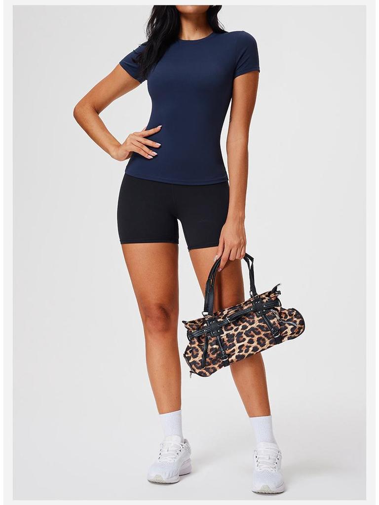 Damen Nude-Feeling Amerikanischer Stil Schnelltrocknendes Kurzarm-T-Shirt - Schlankmachendes Yoga-, Sport-, Fitness- und Laufoberteil