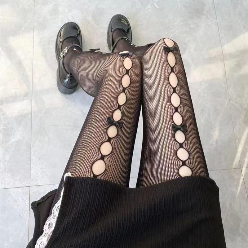 Lolita-style Bow-tie Fishnet Stockings Pantyhose Sexy Openwork Women Socks