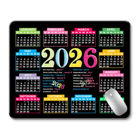 2026 Calendar Mouse Pad Rectangle Waterproof Home Office Gaming Computer Laptop Mousepad Desk Mat with Non-slip Rubber Base PC Accessories