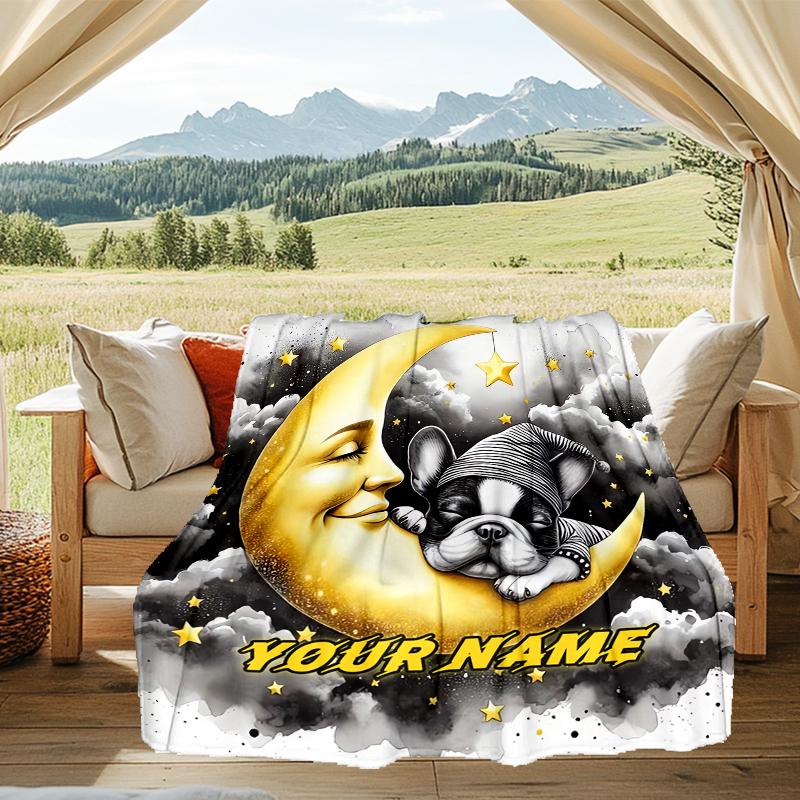 1PC Custom Name Moonlit Dreams: Nightly Companion outdooor Flannel blankets Throw Blanket All-Season Throw Gift Bedspread for Couch, Bed, Camping Holi