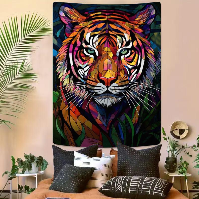Colored glass style tiger Digital printing polyester wall tapestry suitable for use in living rooms bedrooms offices bars party