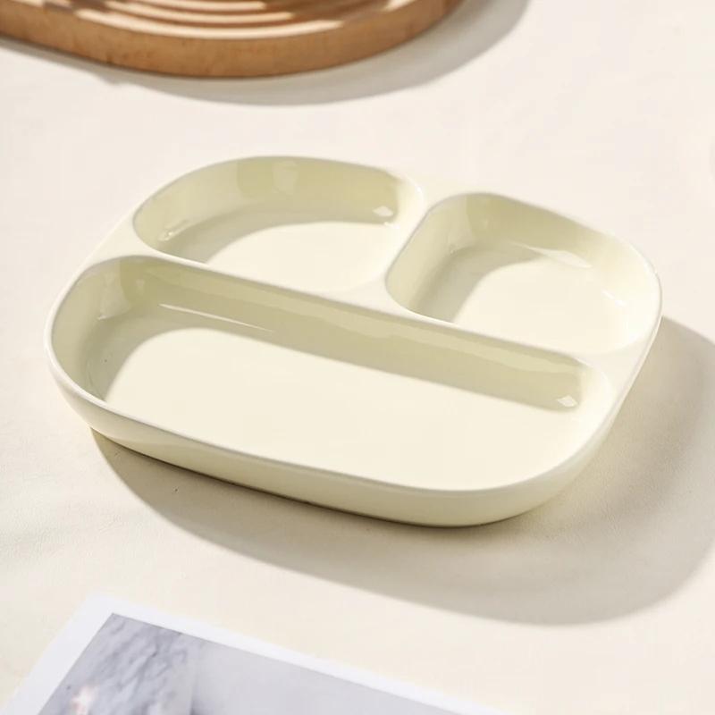 8 Inch Weight Loss Ceramic Dividing Plate for Adults Three Compartments Fixed Quantity Tableware Simple Solid Children Dish