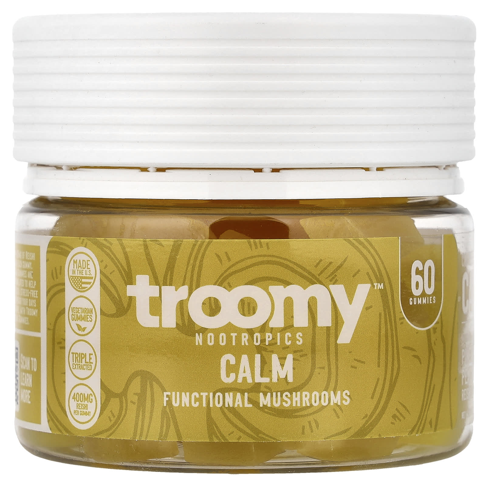 

Troomy Nootropics, Calm, Functional Mushrooms Gummies, Pineapple Peach, 60 Gummies, 9.52 oz (270 g)